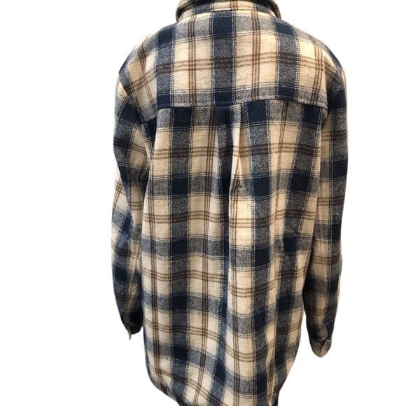 Ellison Womens Large Outdoor Blue, White, Tan Plaid Wool Blend Shacket Jacket - Picture 2 of 7